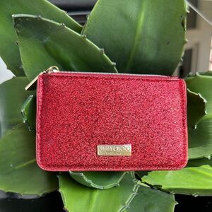 Jimmy Choo Red Glitter Coin Purse – Sparkly Zip Pouch, New